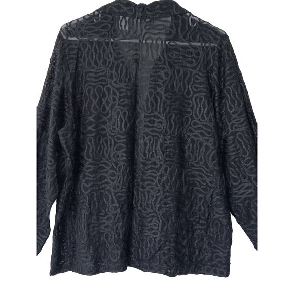 LAURA ASHLEY Black Jacket Top Semi Sheer Abstract Zip Up Blouse 1X Texture - Picture 4 of 14